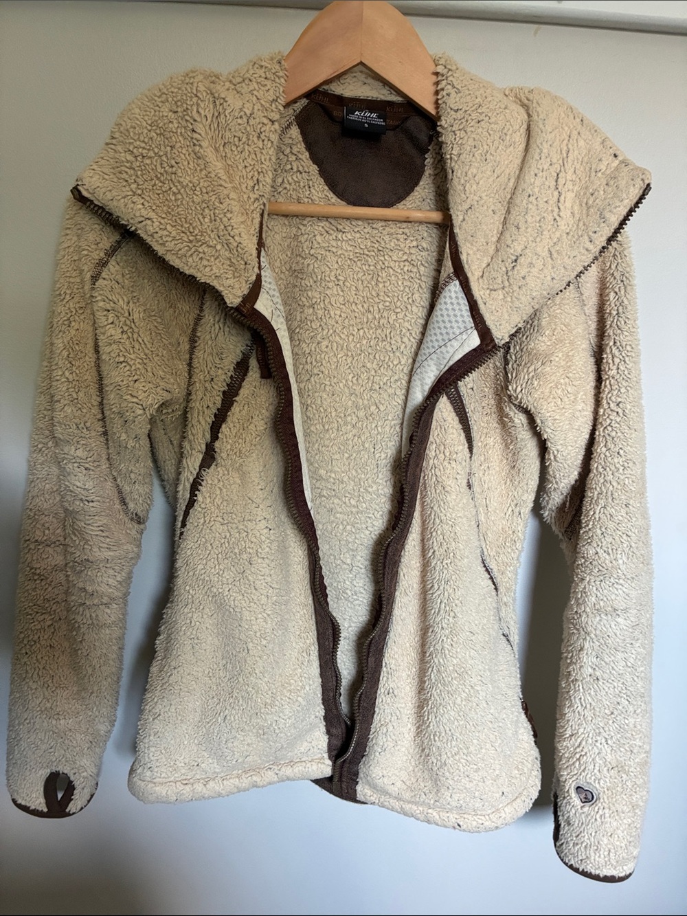Kuhl Cream Sherpa Teddy Jacket with Brown Trim